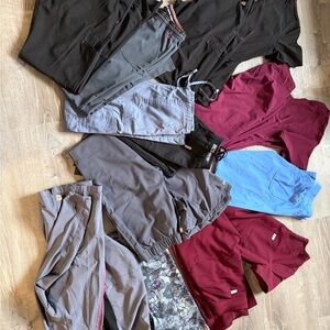 Figs Mixed Women's Scrub Tops & Pants in Black, Gray, Burgundy & Blue
